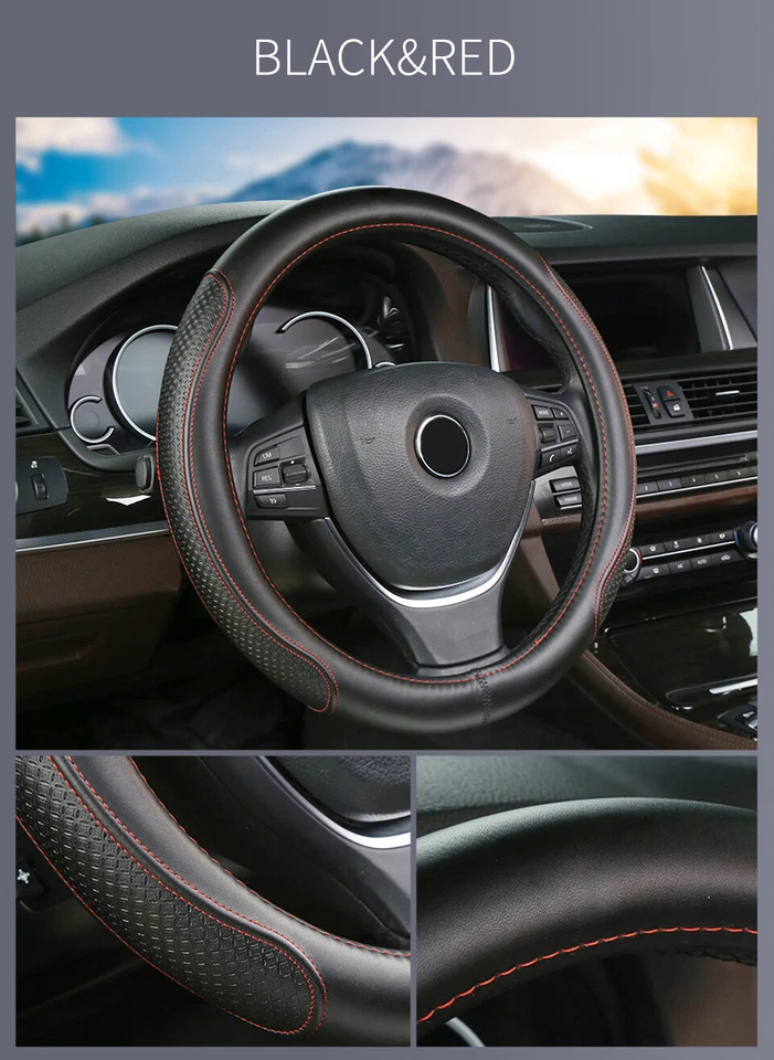 For Lincoln Car 15"/38cm Leather Steering Wheel Covers Breathable Anti-Slip Auto - Изображение 3 из 4