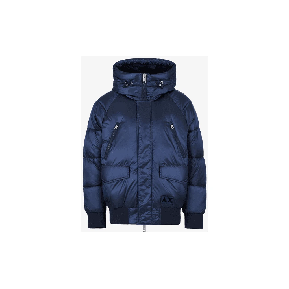 ARMANI EXCHANGE Nylon Navy Full Zip Hooded Puffer Jacket