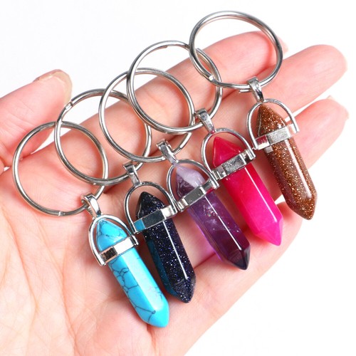 Natural Gemstone Keyring Crystal Point Pendant Charm Yoga Reiki Healing Key-Ring - Picture 2 of 54
