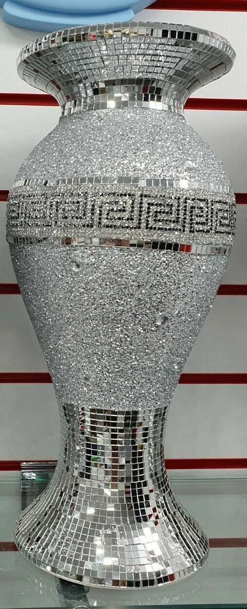 Crushed Diamond Ceramic Silver Vase Diamante Bling Home Decoration Ornament Bord
