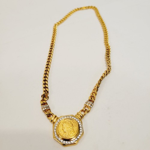 Vtg Chameau Et Chameau Francaise Coin Replica Crystal Curb Necklace Earrings Set - Picture 5 of 10