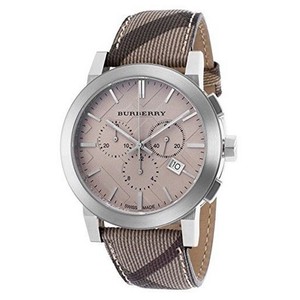 100-New-Burberry-BU9358-Smoke-Check-Swiss-Chronograph-Strap-Leather-Men-039-s-Watch