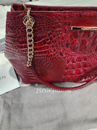 Brahmin Corington Carmine Red Melbourne Tote Leather Chain Strap Purse - Picture 10 of 12