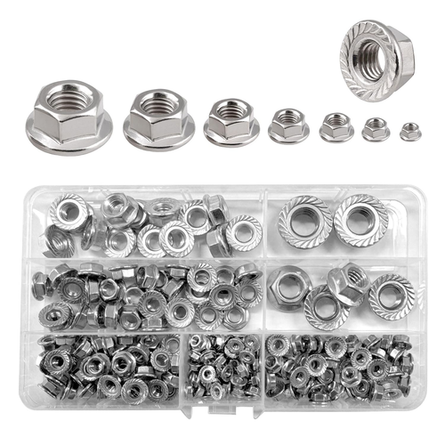 195Pcs Hex Flange Nuts Set, Stainless Steel Serrated Lock Nuts Assorted - Picture 12 of 12