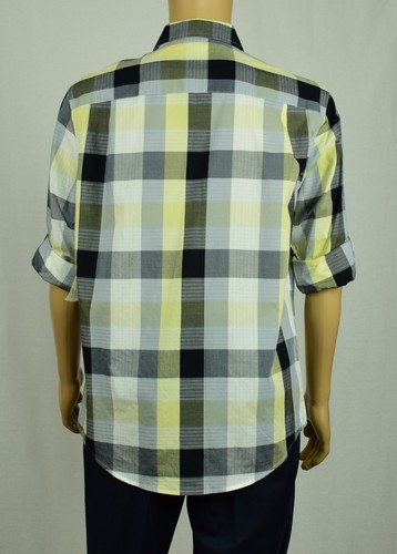 Alfani Mens Yellow Gray Plaid Roll-Tab Sleeve Regular Fit Button-Down Shirt M - Picture 5 of 5