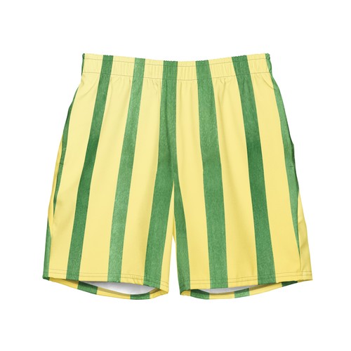 Mens Swim Trunks Yellow Green Striped Mesh Liner Board Shorts Pockets 2XS-6XL - Picture 11 of 23