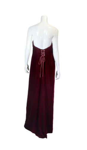 OSCAR DE LA RENTA Vintage Burgundy Velvet Strapless LongGown w Lace Up Back SZ 6 - Picture 2 of 7