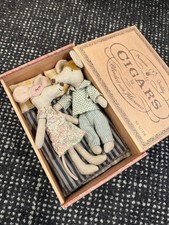 Maileg Mouse Parents in Cigar Box with Bedding