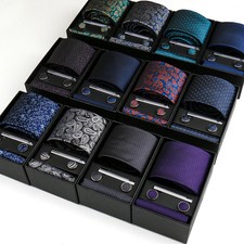 Paisley Necktie Set Jacquard Woven Pocket Square Cufflinks Wedding Men's Ties