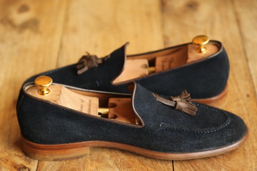 Russell & Bromley George Blue Suede Leather Tasselled Shoes Loafers Mens UK 8 - Picture 8 of 12