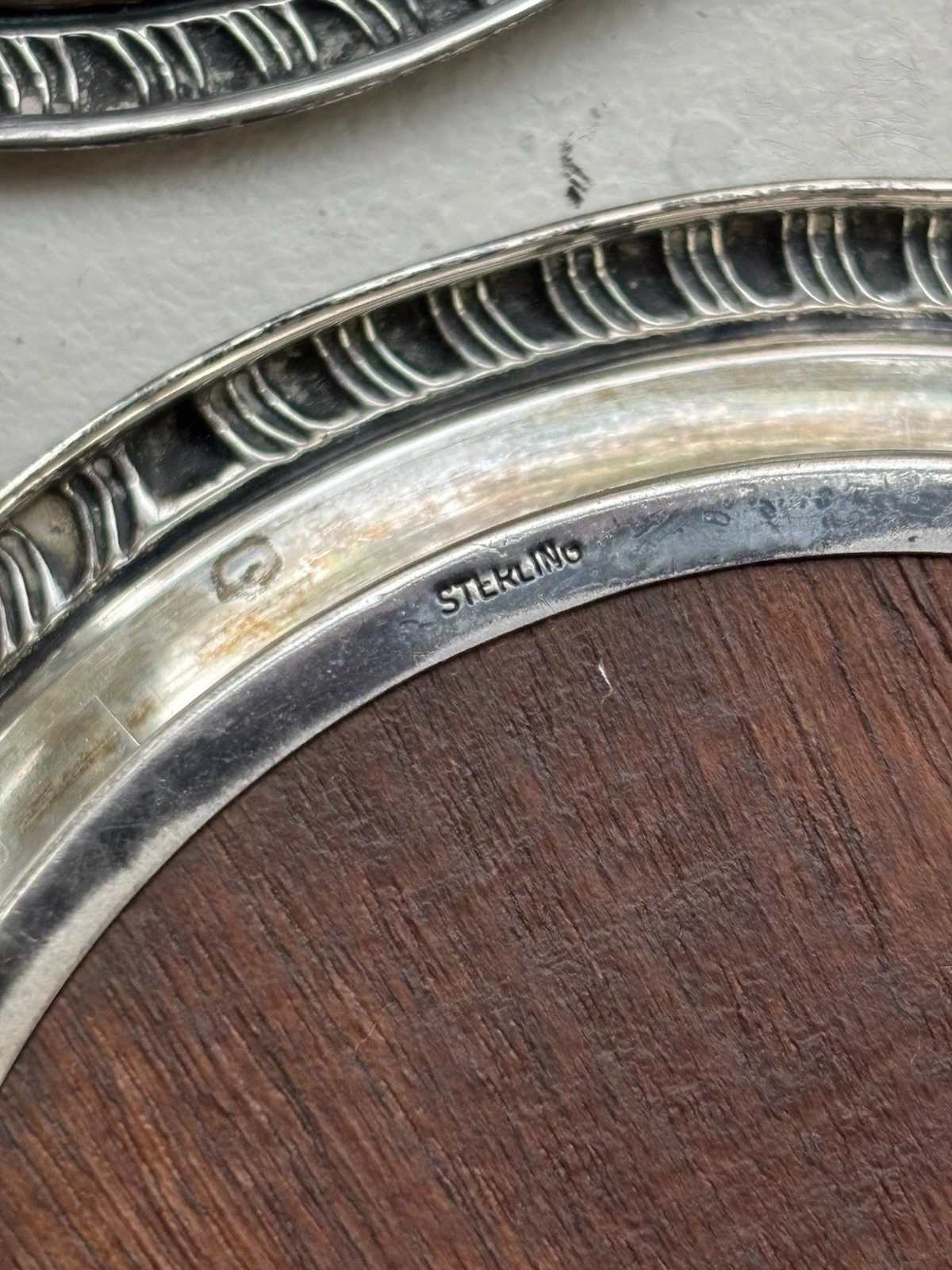 Set Of 5 Vintage Sterling Trivets With Wood Centers 925 3.70” Wide - product detail image 8