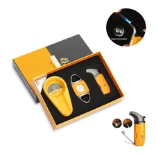 Galiner 2 Jet Flame Cigar Lighter Torch W/ Punch and Cutter Ceramic Ashtray Set