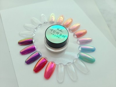 Bonnie B Satin Powder Shy Grapefruit Chrome Nail Powder Aurora Glass Effect