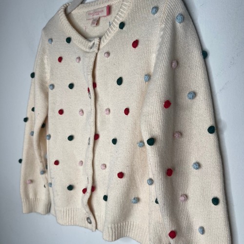 Pink Chicken Girls Pom-Pom Cream Knit Holiday Cardigan Sweater 5T - Picture 3 of 6