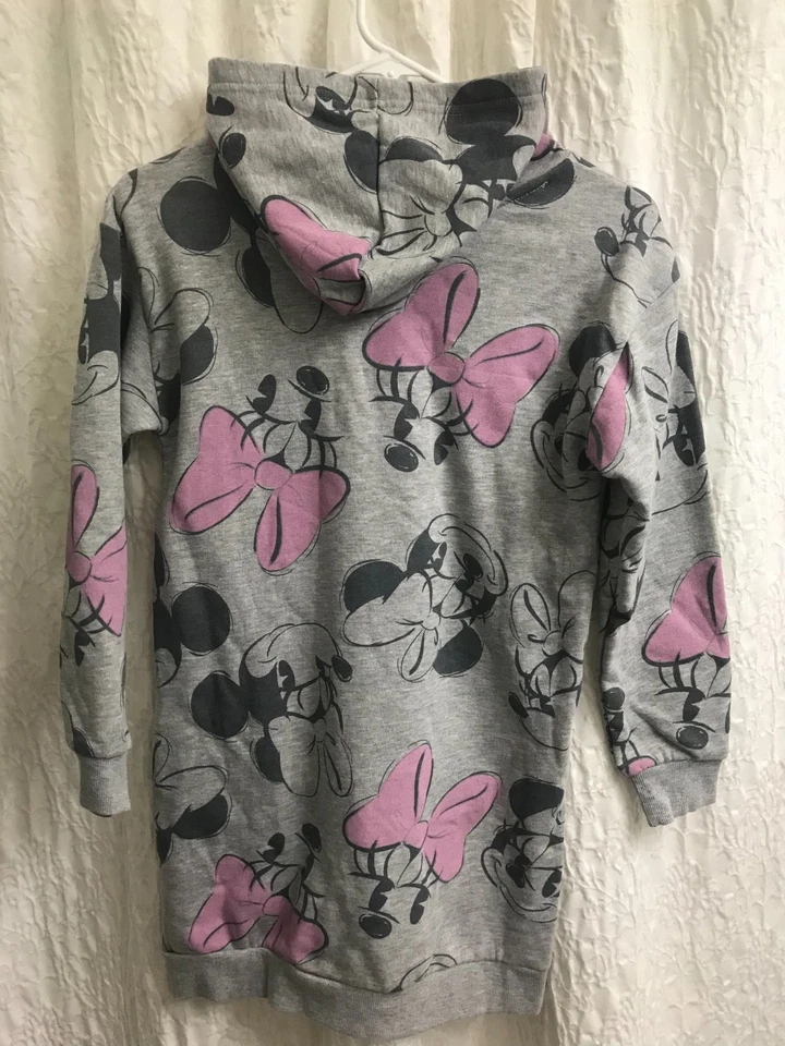 Disney Minnie Mouse Girls Gray Pink Hoodie Sweatshirt Dress Cover Up Top Size 16 - Image 2 of 4