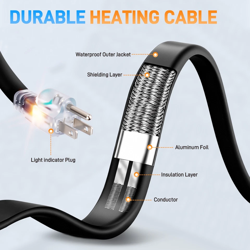60FT Roof & Gutter Heat Cable 8W/FT Heat Tape for Roof and Gutters w/20PCS Clips - Image 4 of 4
