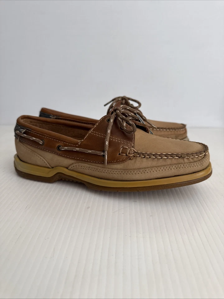 NEW Sebago Women's Schoodic Docksides 2-Eye Boat Loafer - Sand/Tan/Navy - 8.5 M - Image 4 of 4