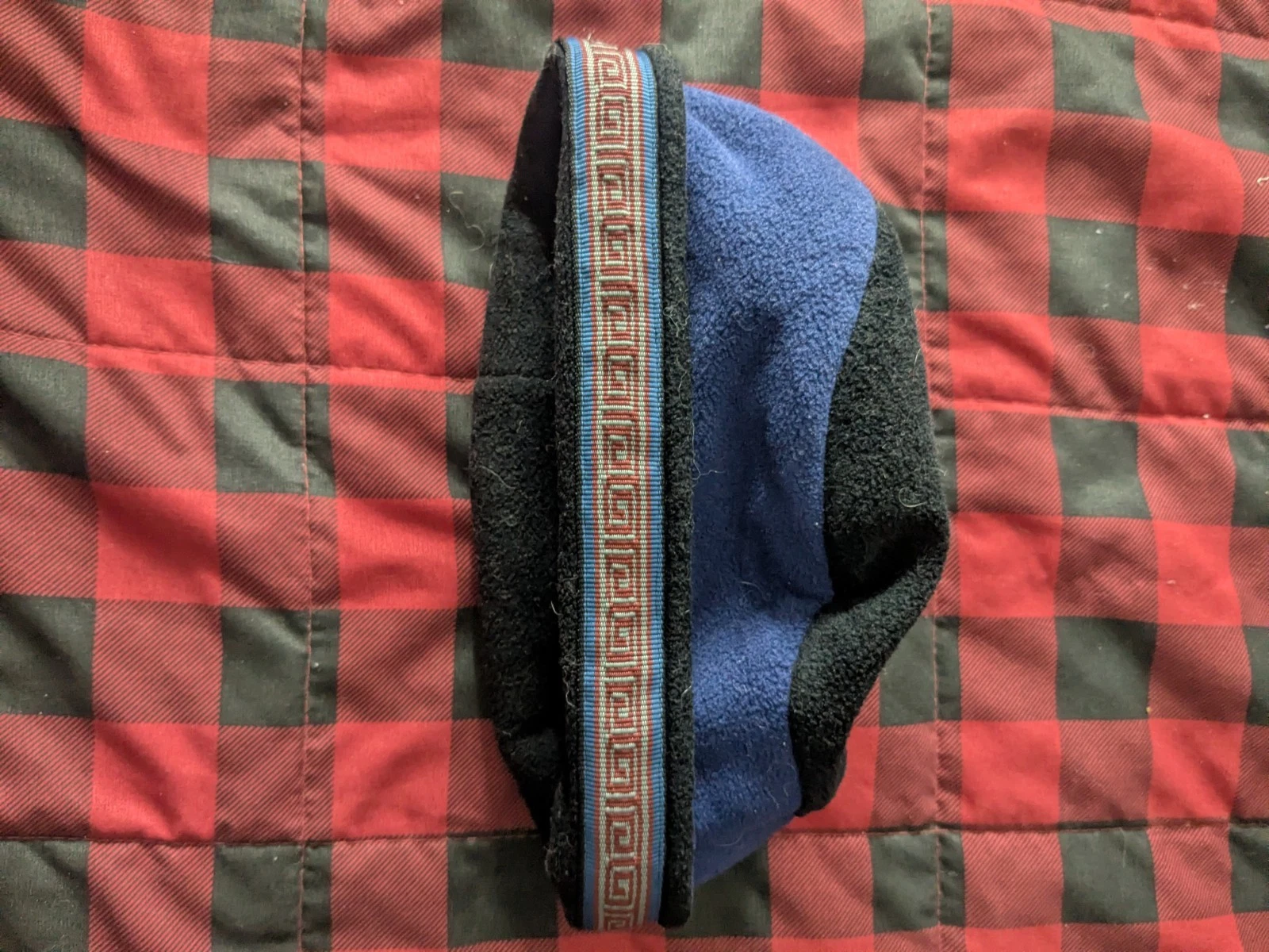Vintage 90s Ambler Mountain Works Black Fleece Beanie Polartec Ski Aztec Pattern