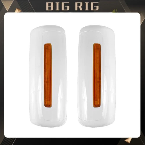 Pair White Door Mirror Covers w/LED Bar For 02-18 International Prostar Lonestar