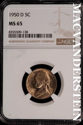 1950-D Jefferson Nickel - NGC MS 65 - Brilliant Unc  No Reserve  #SLi225