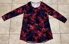 Soma EMBRACEABLE Long-Sleeve Sleepshirt French Scroll Black Red Purple Size XL