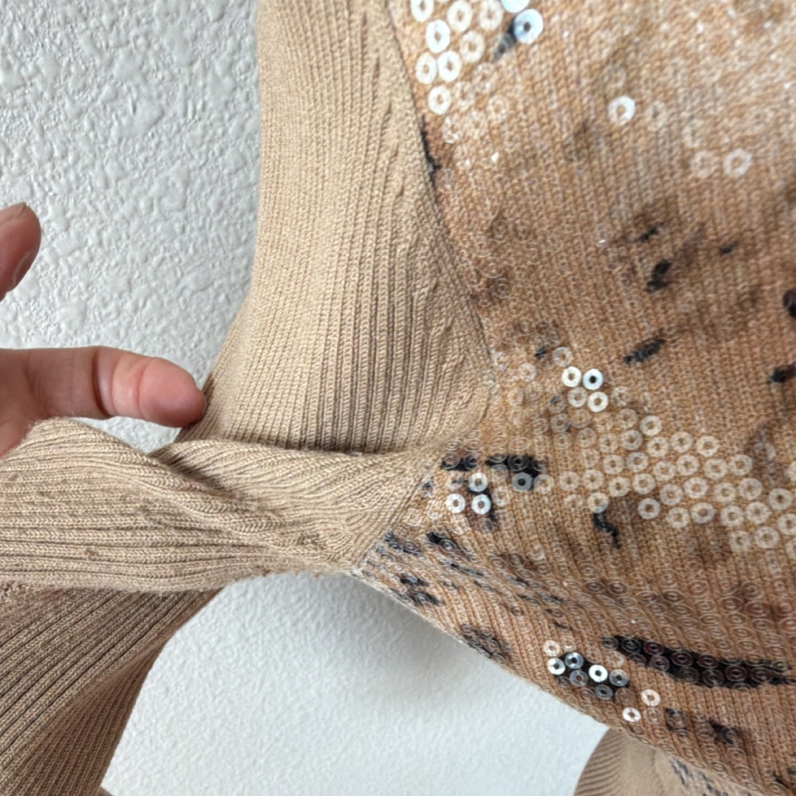 Cache Beige Black Sequin Leopard Print Cardigan S… - image 2