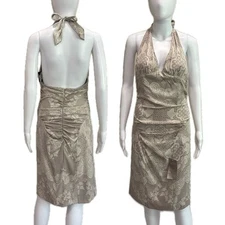 Nicole Miller Collection Silk Floral Lace Print Halter Dress Size 10 Ruched NEW