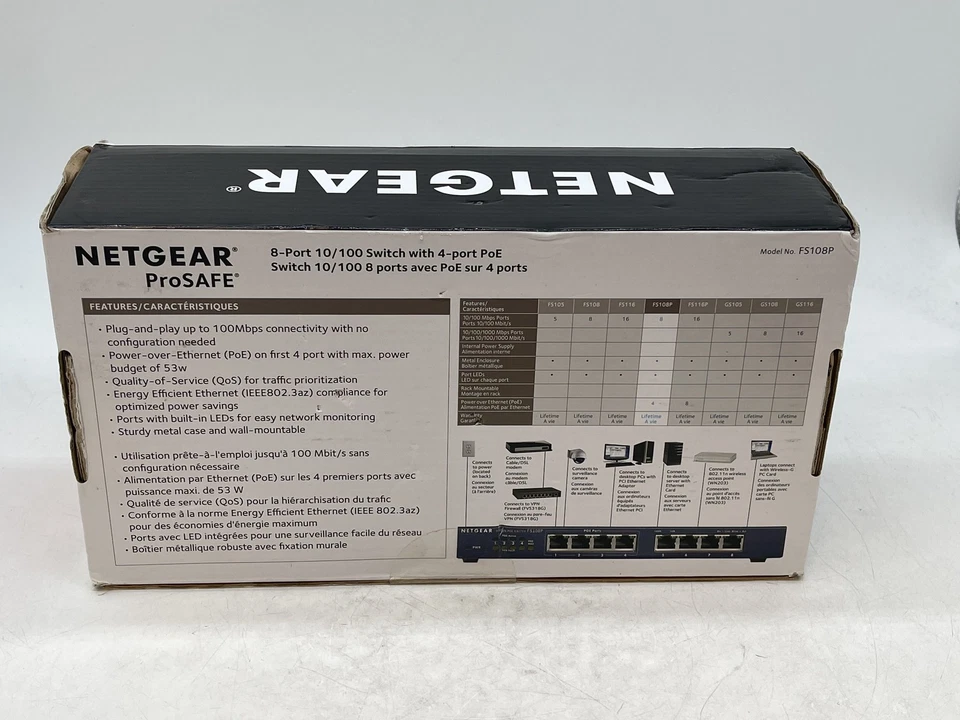 NETGEAR ProSafe 8-Port Fast Ethernet Switch with 4-Port PoE FS108P FREE S/H - Image 3 of 4