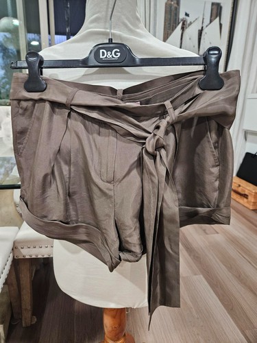Vintage MAX AZRIA Mocha Color 100% Silk Shorts with Tie SZ 10 - Picture 2 of 6