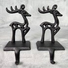 2 Cast Iron Deer Stocking Hangers Shelf Hooks 5.5" Rustic Farmhouse Black Small