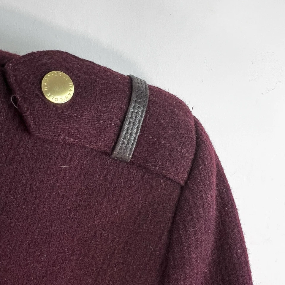 Chaqueta Abrigo Cole Haan Mezcla Lana Cuero Borde Guisante Mujer Talla 10 Borgoña Foto 2 de 4