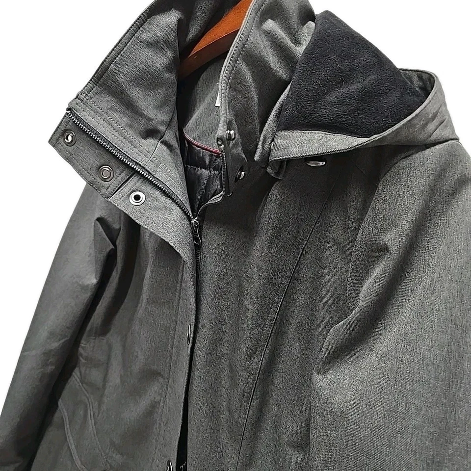 Abrigo para mujer Kristen Blake talla L gris carbón con capucha acolchado forrado capucha desmontable Foto 2 de 4