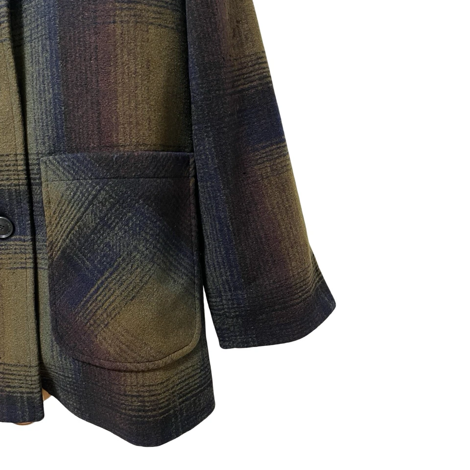 Pendleton Womens Wool Blend Plaid Topper Coat Size L Navy Heavyweight Winter NWT - Image 4 of 4