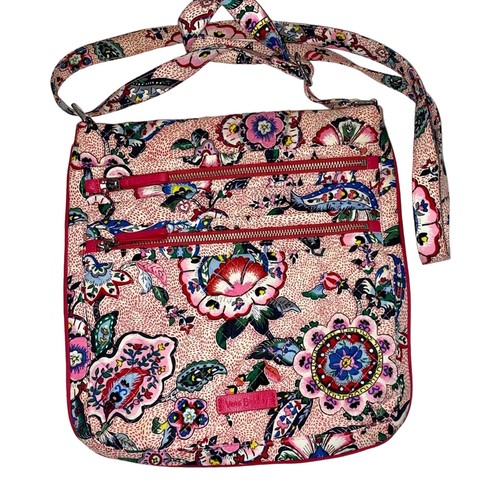 Vera Bradley Crossbody Bag Iconic Triple Zip Hipster Stitched Flowers Cotton - Picture 1 of 4