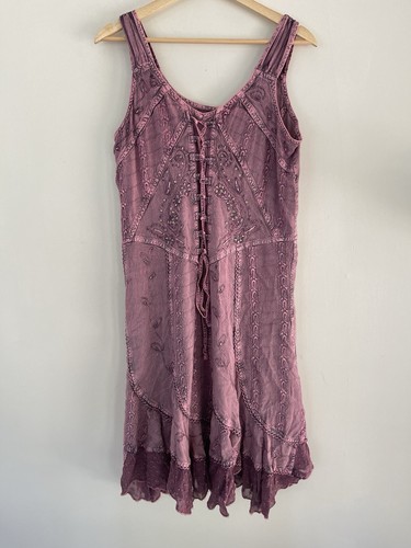 Sacred Threads Babydoll Dusty Pink Dress Embroidered Boho Fairy Festival Size M - Picture 2 of 10