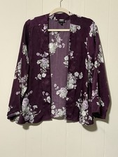 Torrid Size 1/2 Open Front Kimono   Plum Purple Floral Print