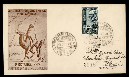 DR WHO 1949 SPANISH WEST AFRICA FDC CACHET UPU ANIV R29194
