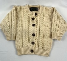 Callan Made in Ireland Cardigan Sweater Size Kids Small Cream Wool Cable Knit