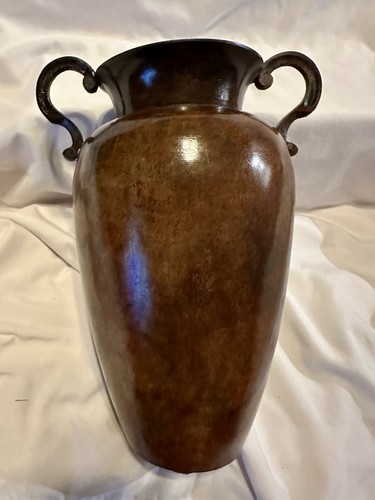 Rust Stained Metal Vase With Handles 10” Rustic Primitive Vintage - Picture 2 of 11