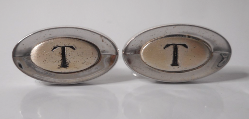 Juego de barras de corbata de gemelos Shields T tono plateado con monograma tono dorado T medio de colección - Imagen 11 de 14