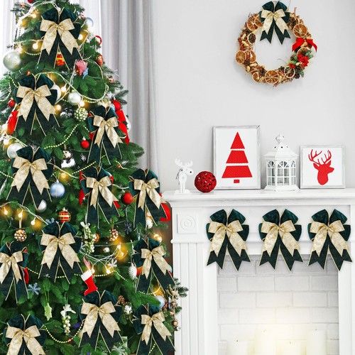 12er Pack Samt Weihnachtsbaum Schleifen Ornamente 6,3 x 9,5 Zoll Doppellagig Chr... - Bild 6 von 8