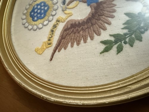 Vintage Embroidery Framed Patriotic Eagle Made in USA Seal of United States 13” - Picture 5 of 10