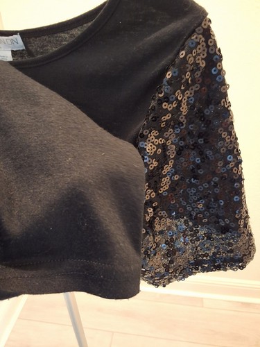 Cotton On Black With Sequins Sleeves Short Sleeve Size L Womens Shirt - Picture 6 of 6