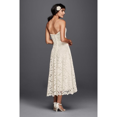 Galina Floral Cutout Eyelet Lace Tea Length Strapless Wedding Reception Dress-2 - Picture 2 of 8