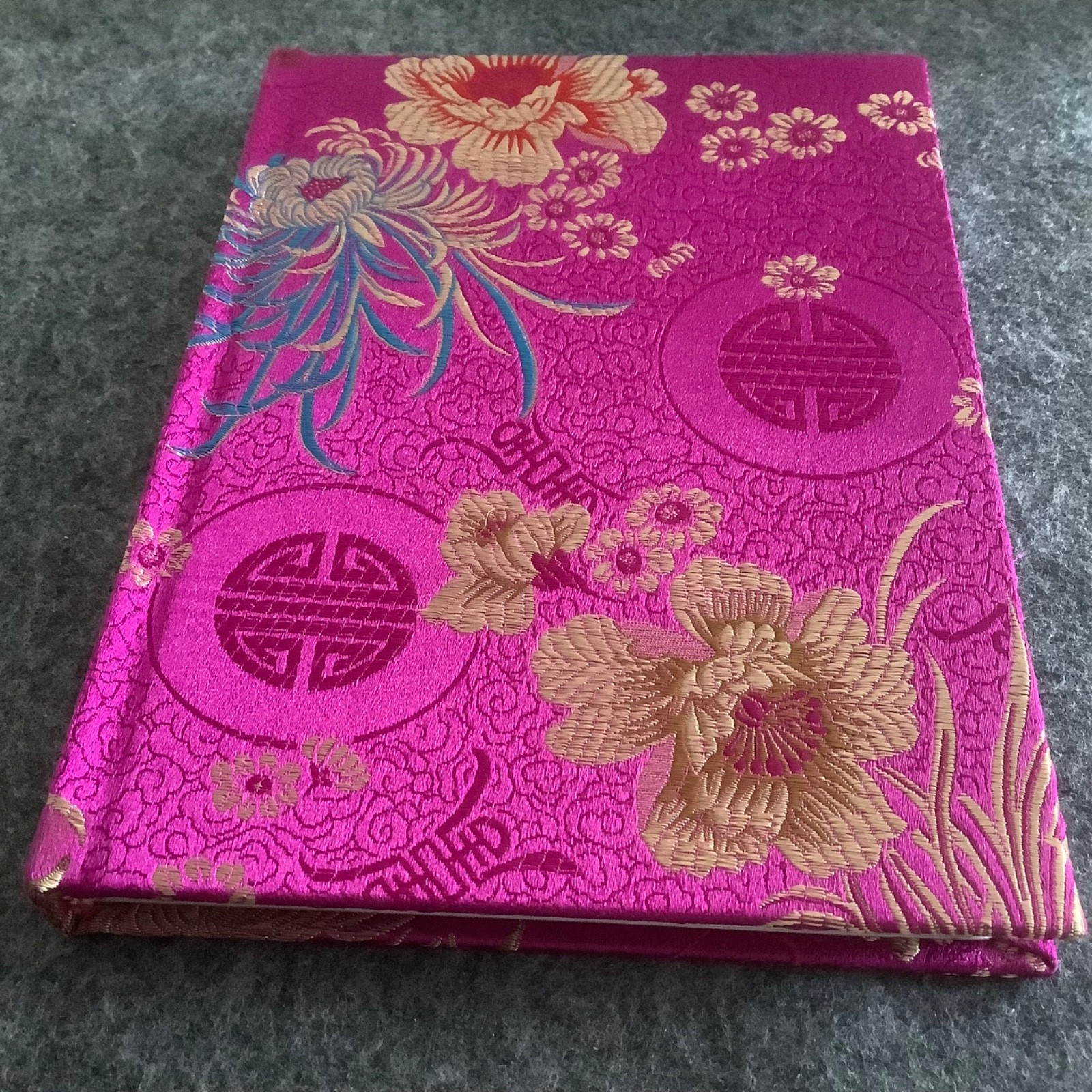 China Diary Tagebuch Notizbuch Seidenbrokat neu lila fuchsia floral