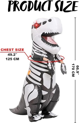 Kids LED Light Eyes Skeleton Dinosaur Costume, Full Body T-Rex Blow Up for Hallo - Picture 5 of 6