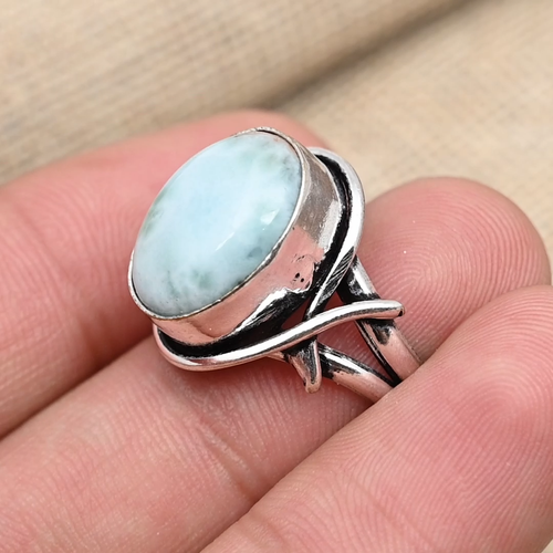 Larimar Gemstone Handmade Solid 925 Sterling Silver Wedding Jewelry Ring - Video 1 of 1