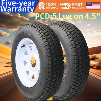 #ad #ad ✅2 Pack Trailer Tires ST175 80D13 Tire 5 Lug on 4.5quot; 6PR Load Range C Utility $196.06