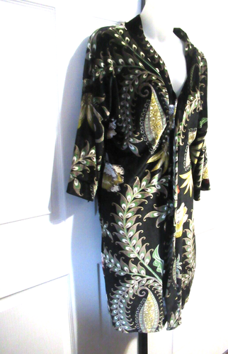 M ITALY Black Floral Crushed Velvet Floral Opera Coat Medium Open Front - Bild 3 von 5