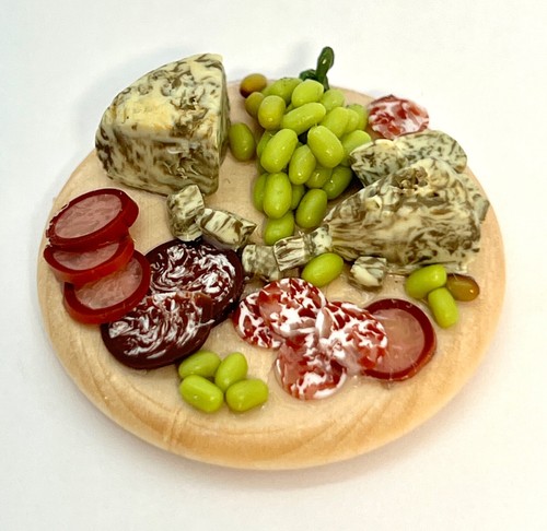 Artisan 1:12 Cutting Board Grapes Cheese Salami Dollhouse Miniature Food Signed - Picture 10 of 16